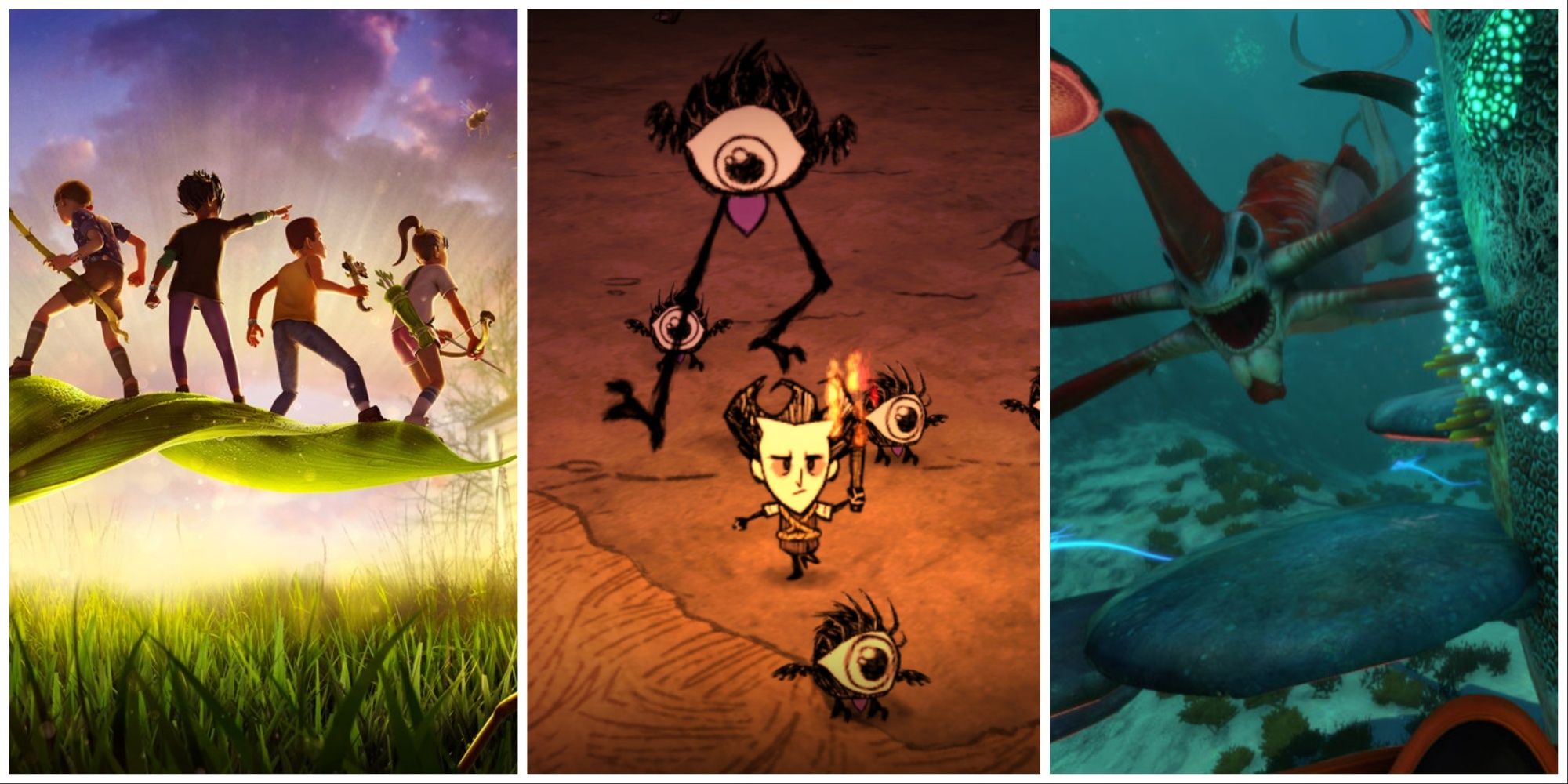 Grounded, Don't Starve, and Subnautica