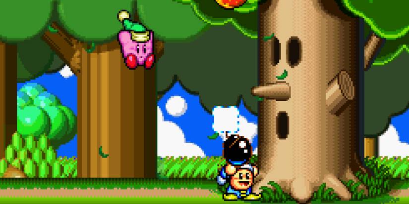 Fighting a boss in Kirby Super Star