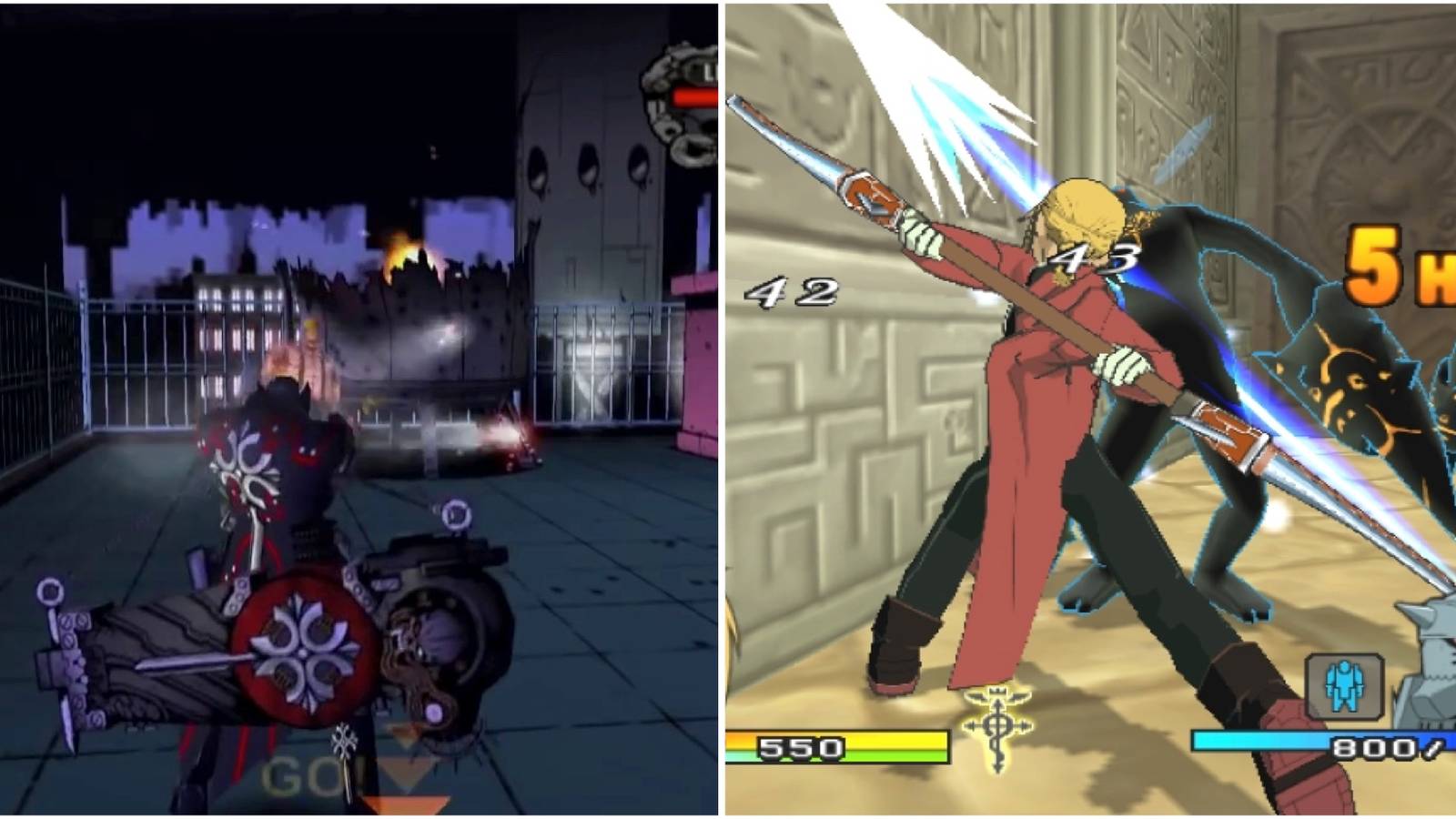 Fighting enemies in Gungrave and Fighting enemies in Fullmetal Alchemist 2 Curse Of The Crimson Elixir