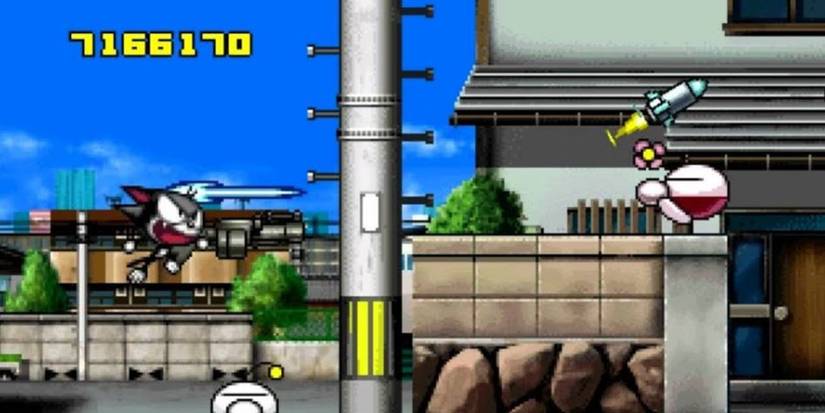 Fighting enemies in Kaettekita Cyborg Kuro-Chan