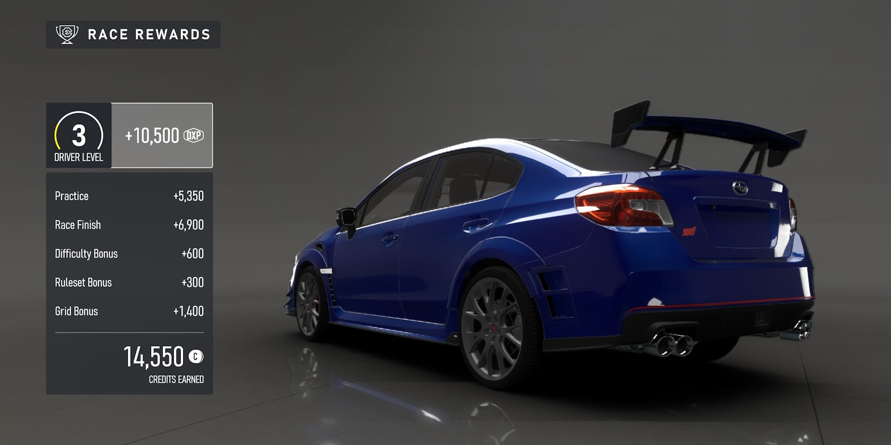 Forza Motorsport post-race reward screen