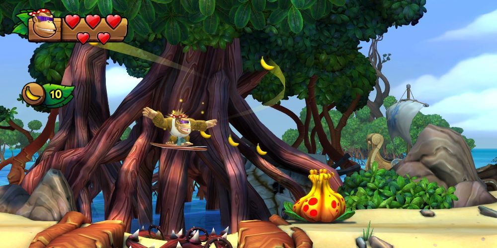 Gameplay screenshot from Donkey Kong Country Tropical Freeze featuring Funky Kong
