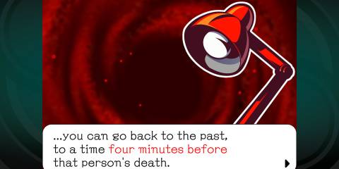 A desk lamp in Ghost Trick: Phantom Detective informing the player about their ghost abilities saying 