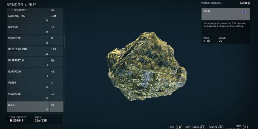 image showing a gold node at a vendor in starfield. 