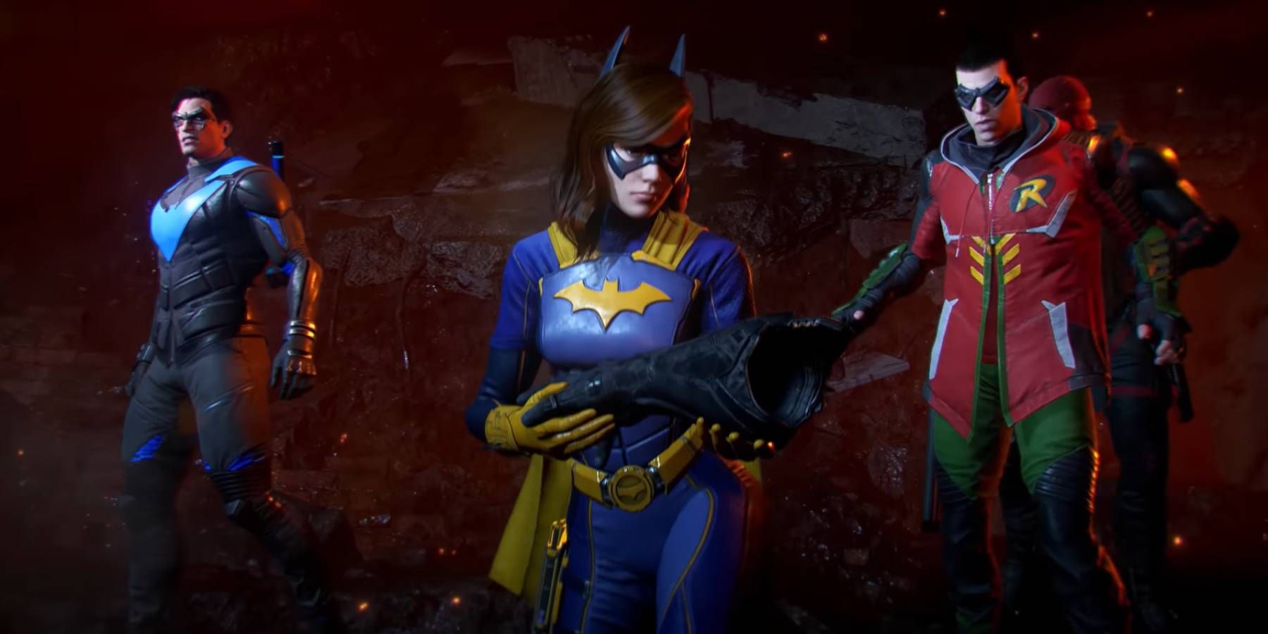 Batgirl recovers Batman's glove in the intro of Gotham Knights