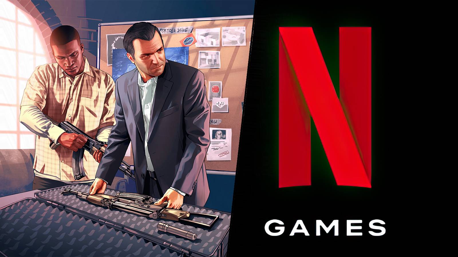 Grand Theft Auto 5 artwork next to Netflix Games logo