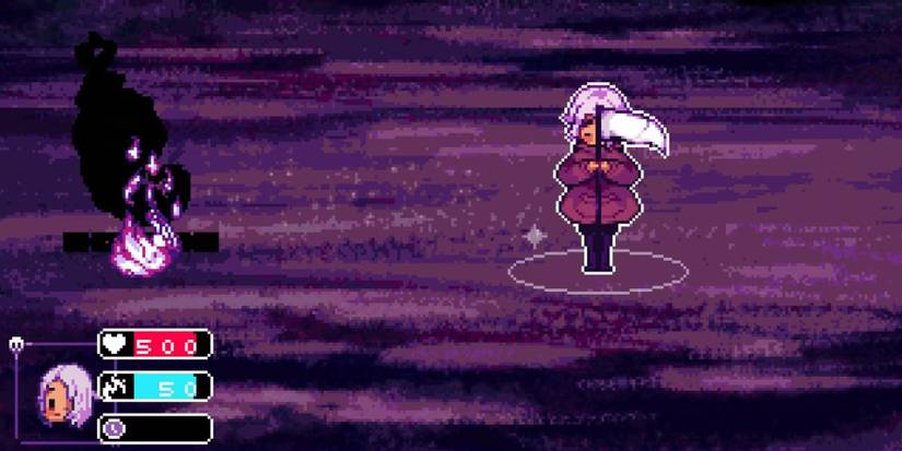 Grimm's Hollow warped battle scene with scythe