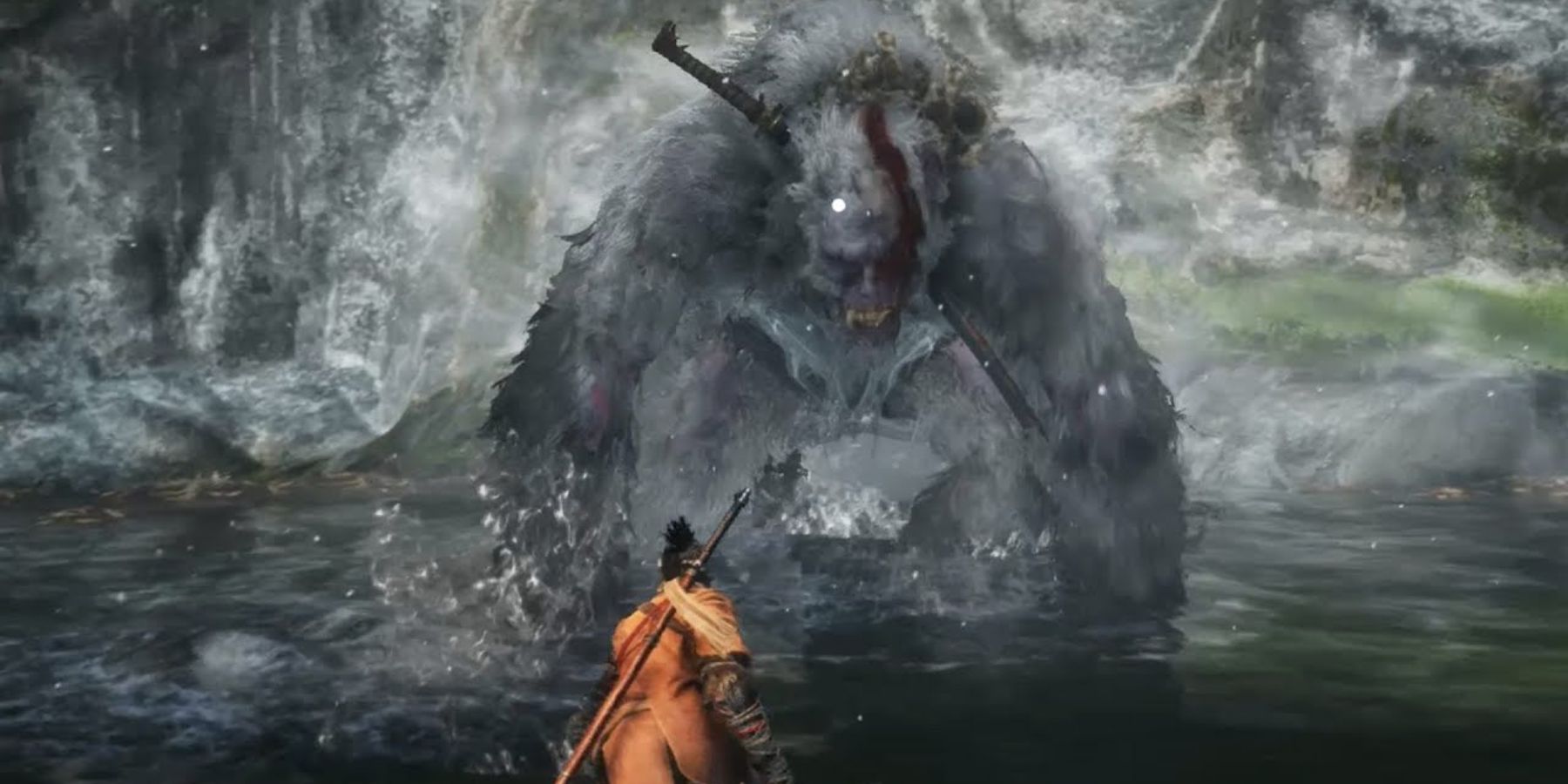 Sekiro battling the Guardian Ape