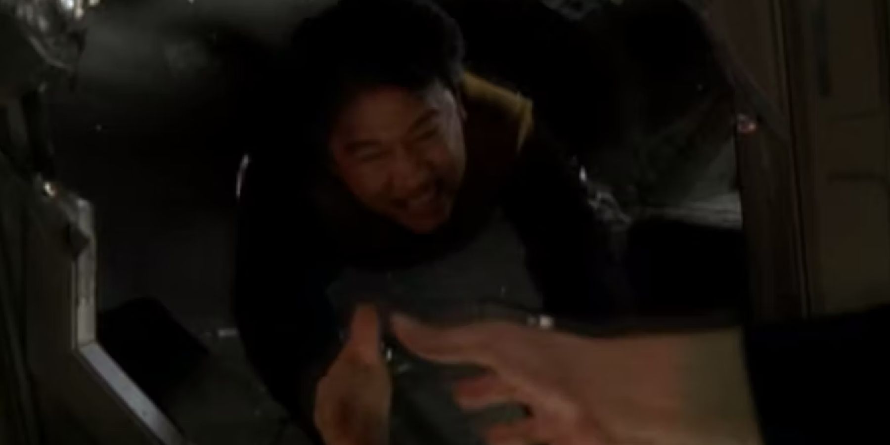 Harry Kim being sucks out into space in the episode Deadlock