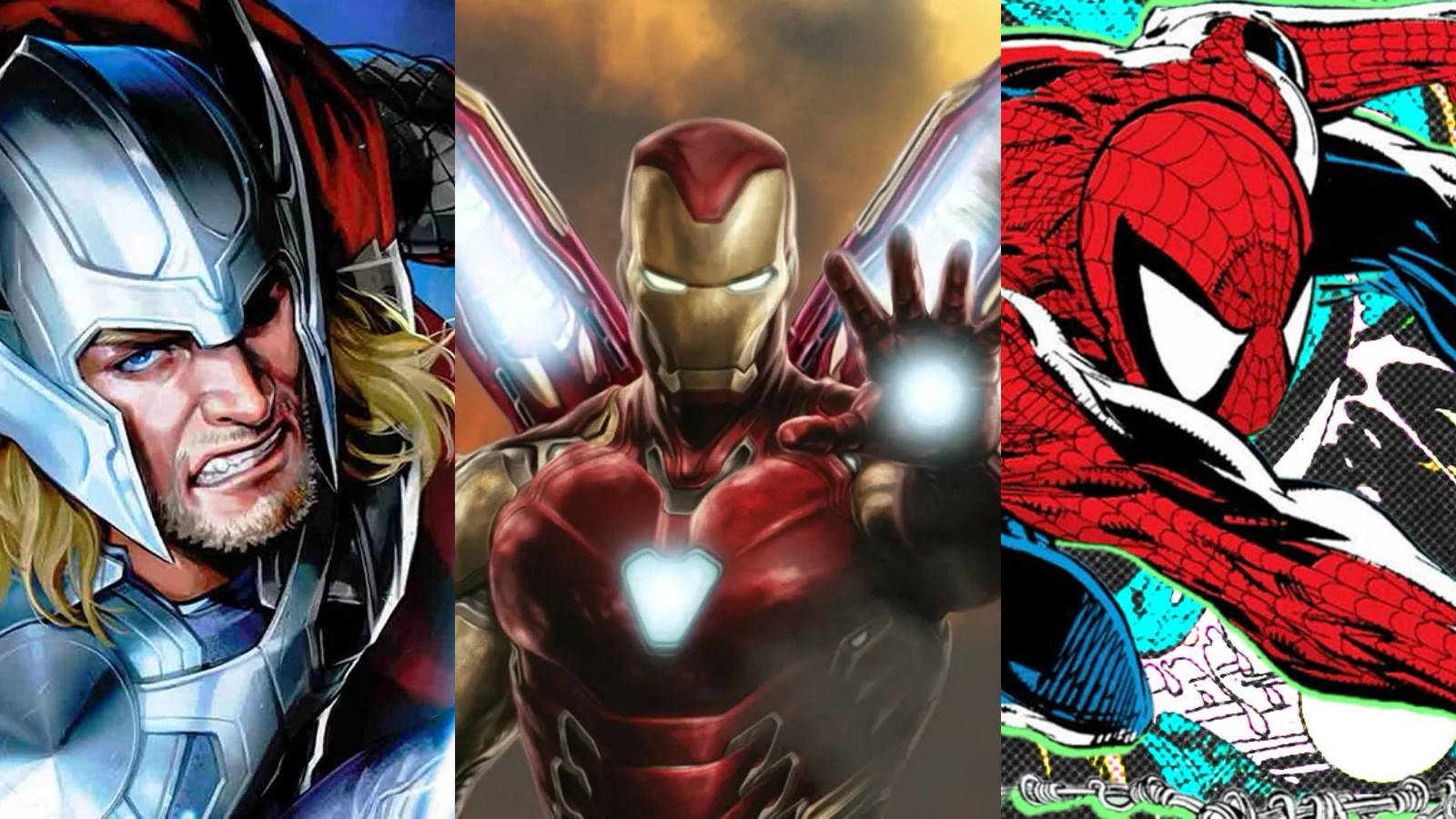 Heroes Who Hate Iron-Man: Thor (left), Iron-Man (middle), Spider-Man (right)