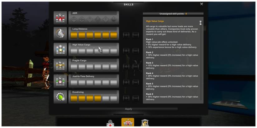 A screen showing the ranks of the High Value Cargo skill in Euro Truck Simulator 2