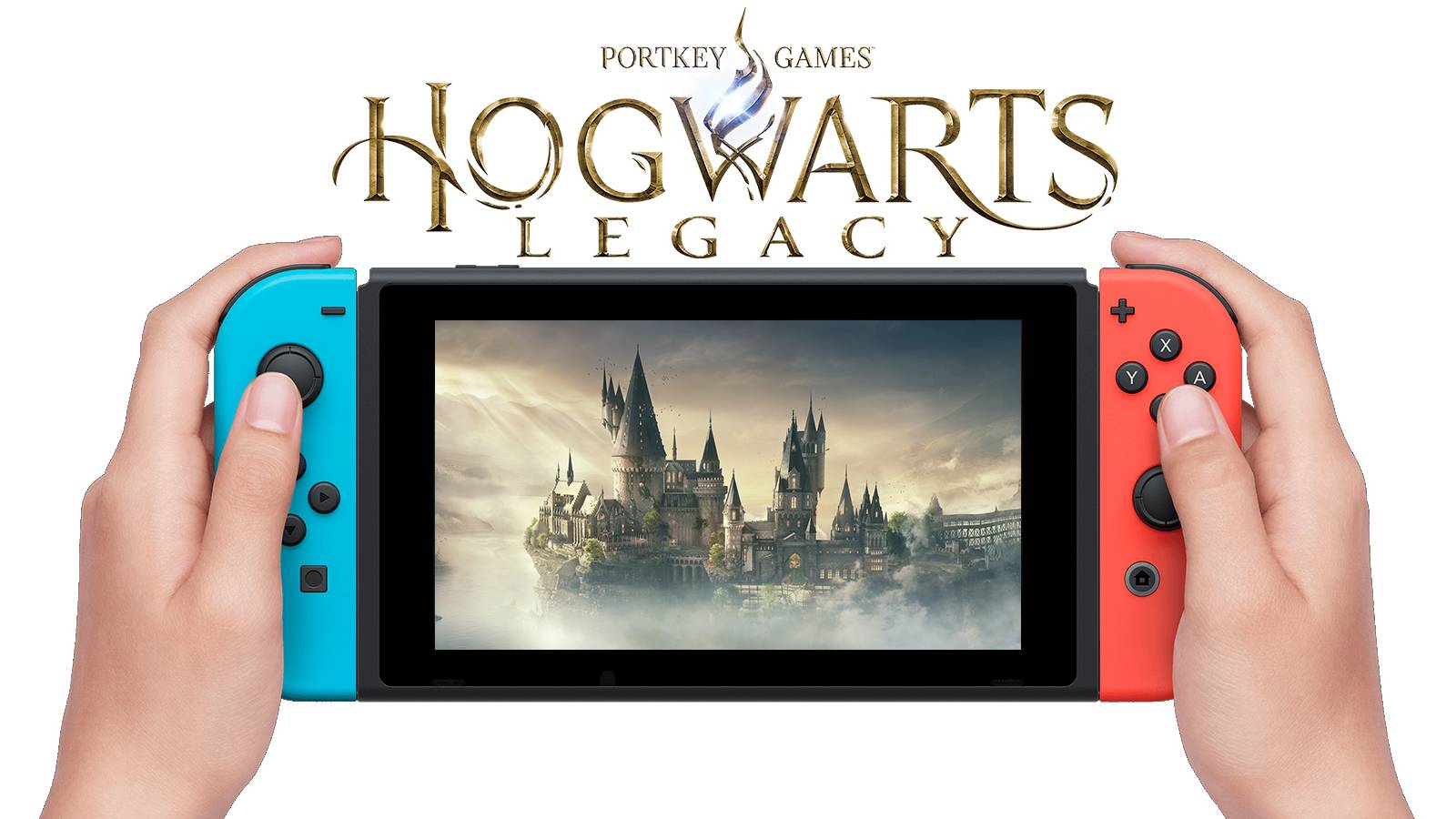 Hogwarts Legacy on handheld Nintendo Switch composite
