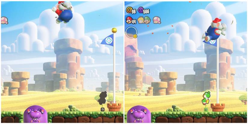 jumping on a hoppo to reach flagpole top