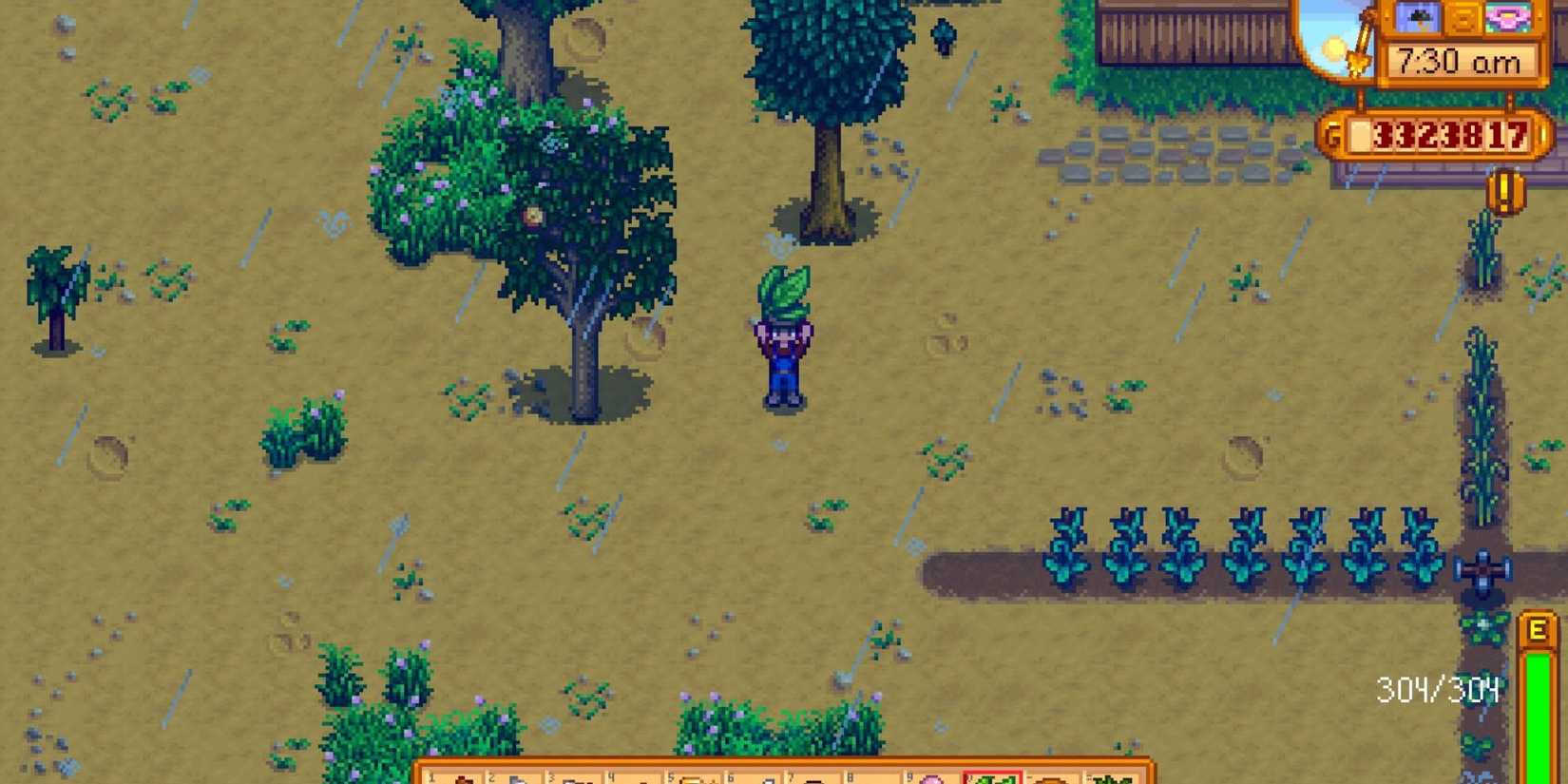 a player holding tea leaves in stardew valley