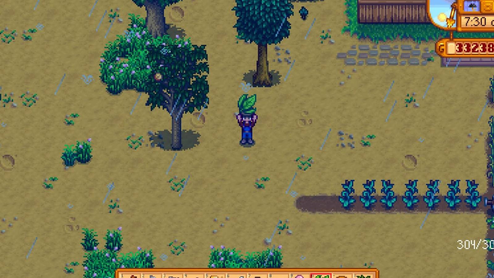 a player holding tea leaves in stardew valley