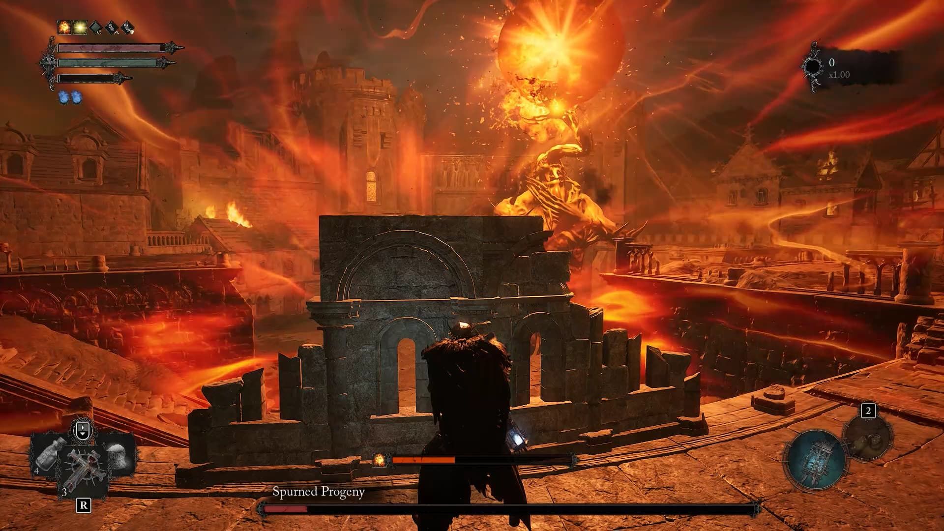 The Spurned Progeny charging a massive fireball in Lords of the Fallen