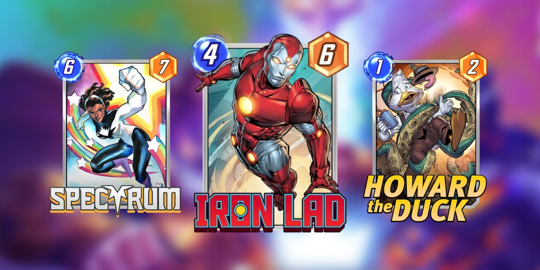 iron lad, spectrum, howard the deck in marvel snap.
