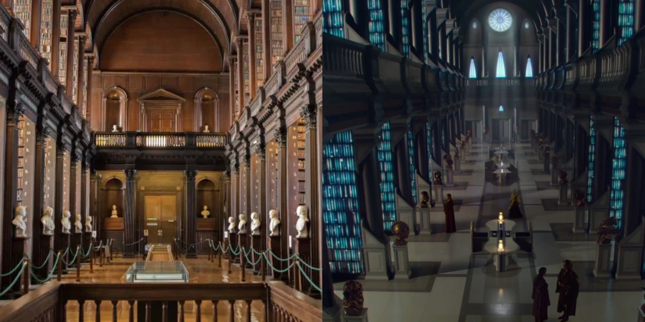 La Sala Larga del Trinity College de Dublín, en contraste con los archivos Jedi