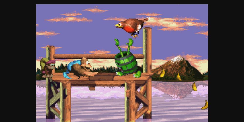 Gameplay screenshot from Donkey Kong Country 3 featuring Kiddy Kong 