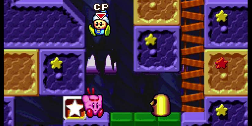 Fighter Kirby and Poppy Bros. in a cave