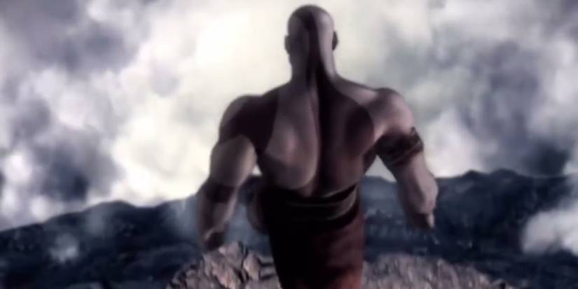 kratos jumping off a cliff
