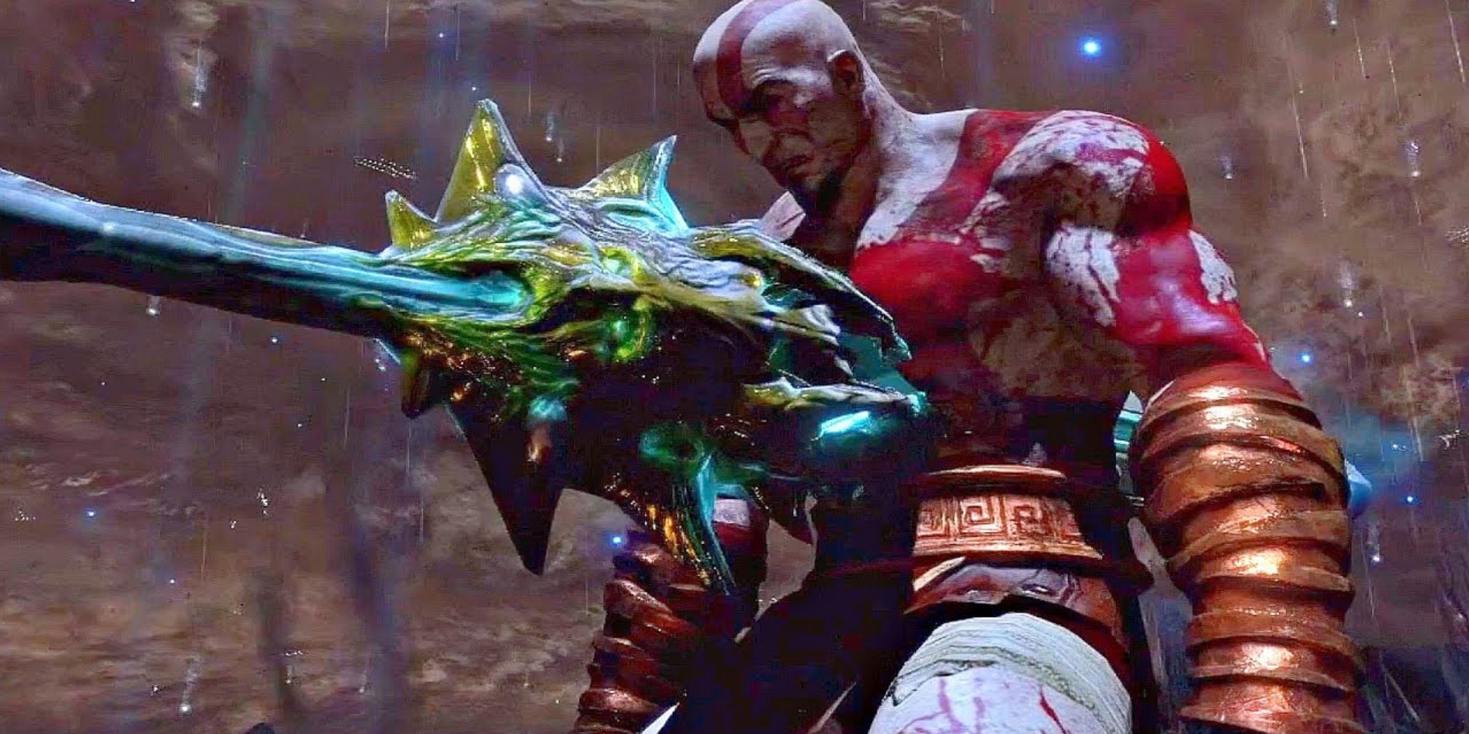 kratos stabbing himself with the blade of olympus