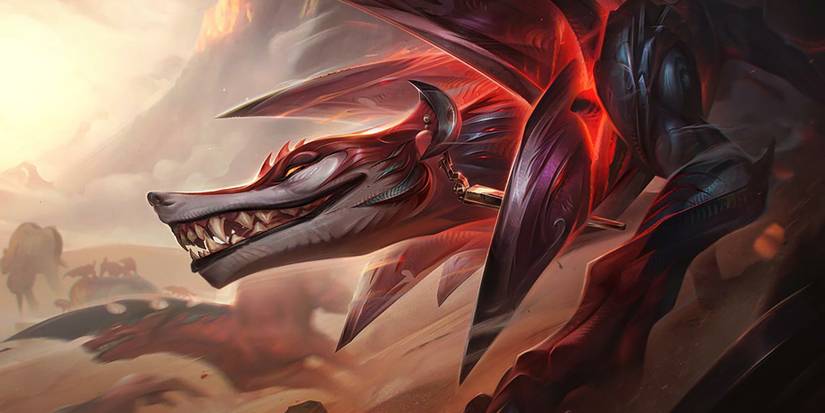 Naafiri hunting with her pack in her League of Legends splash art