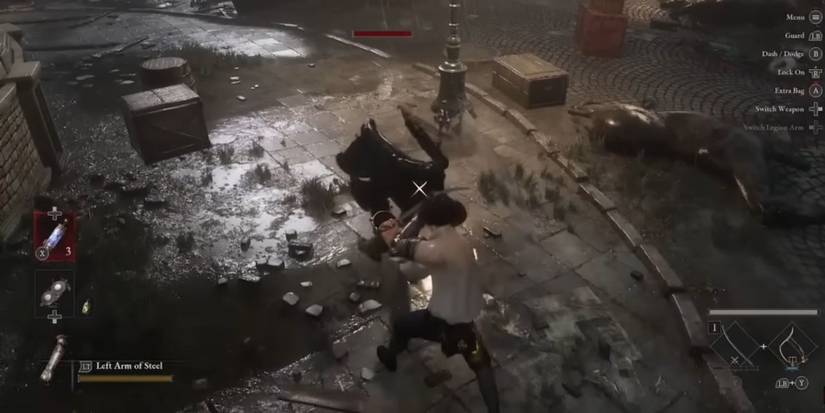 A player successfully using Guard Parry on an enemy puppet