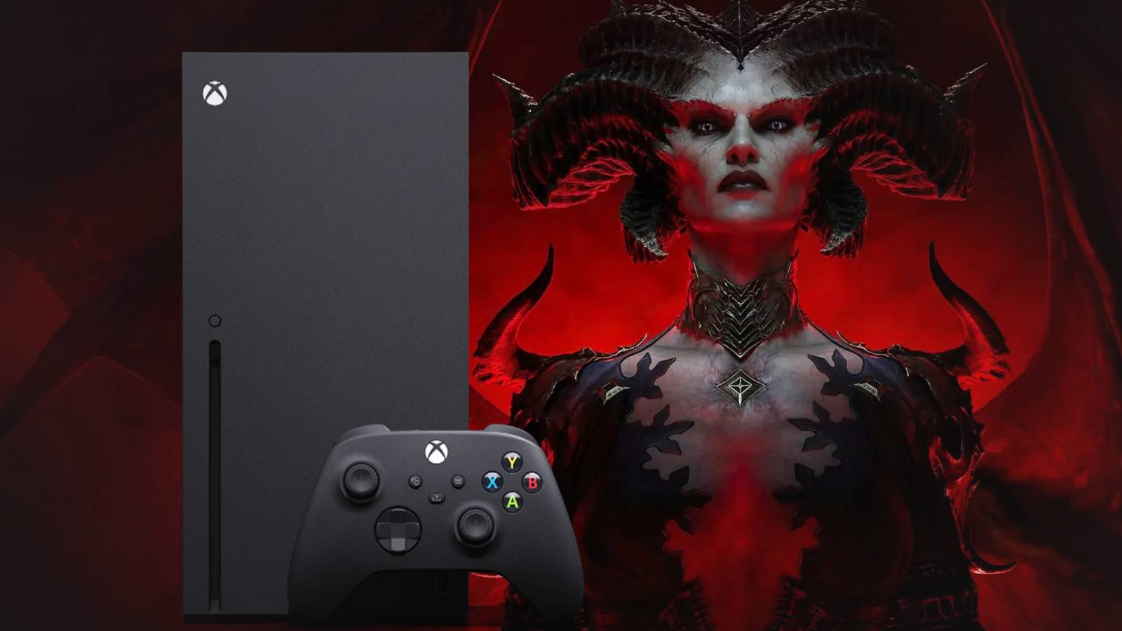 Lilith from Diablo 4 next to Xbox Series X