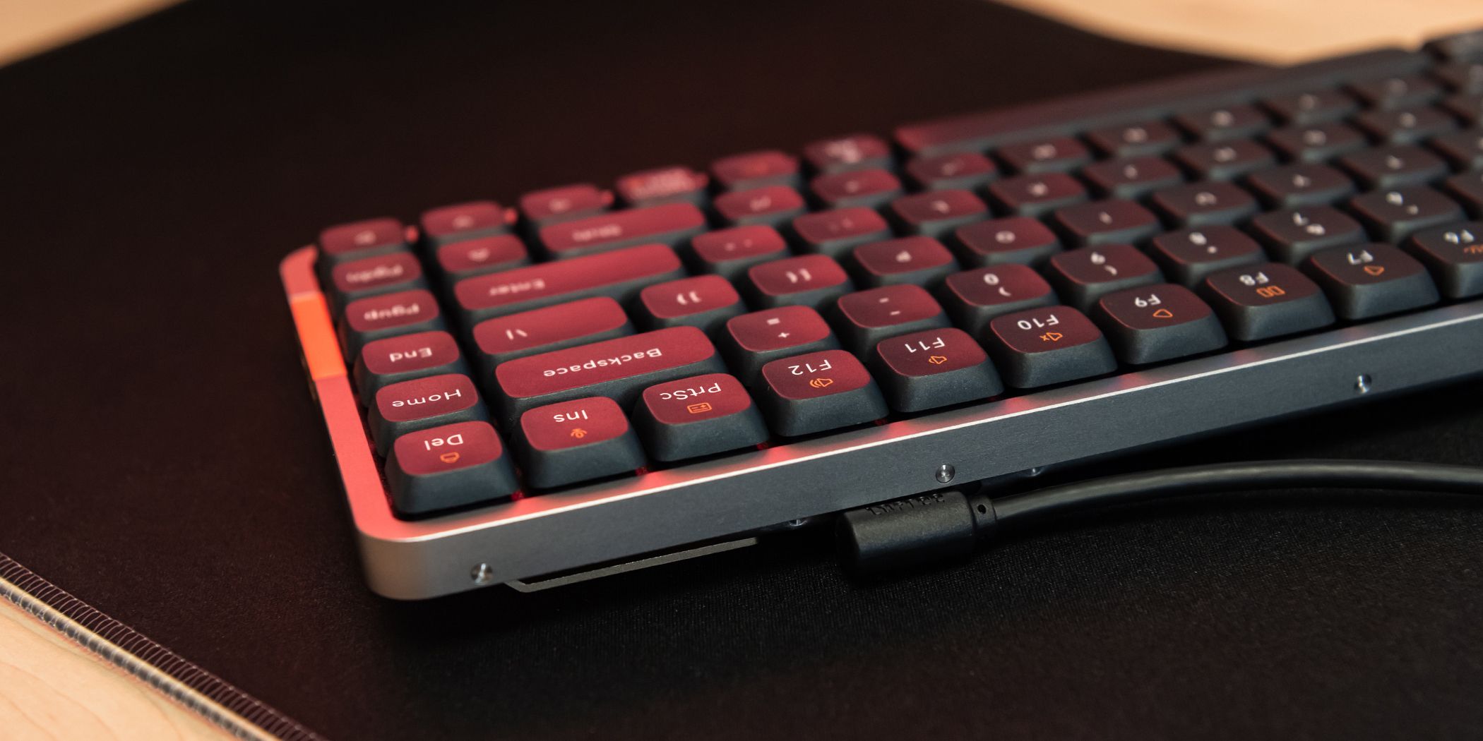 Lofree Flow keyboard with the power cord plugged in