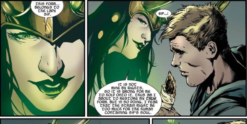 Loki in Sif's body appearing to Thor
