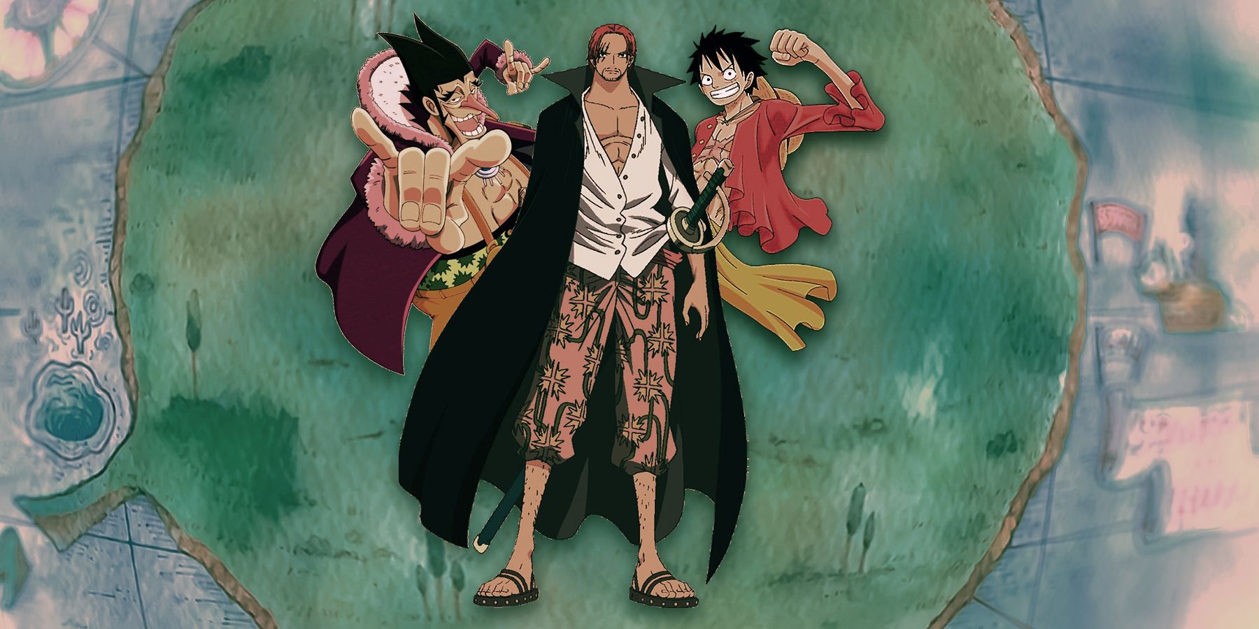 shanks luffy and foxy in long ring long land composition