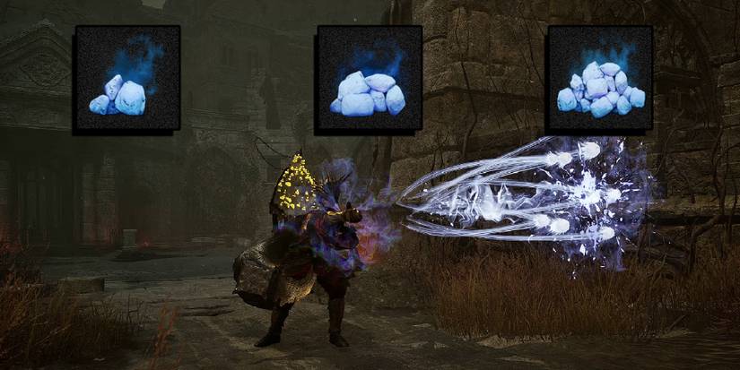 Lords of the Fallen - All Three Manastone Cluster Types Over Image Of Player Casting Spell