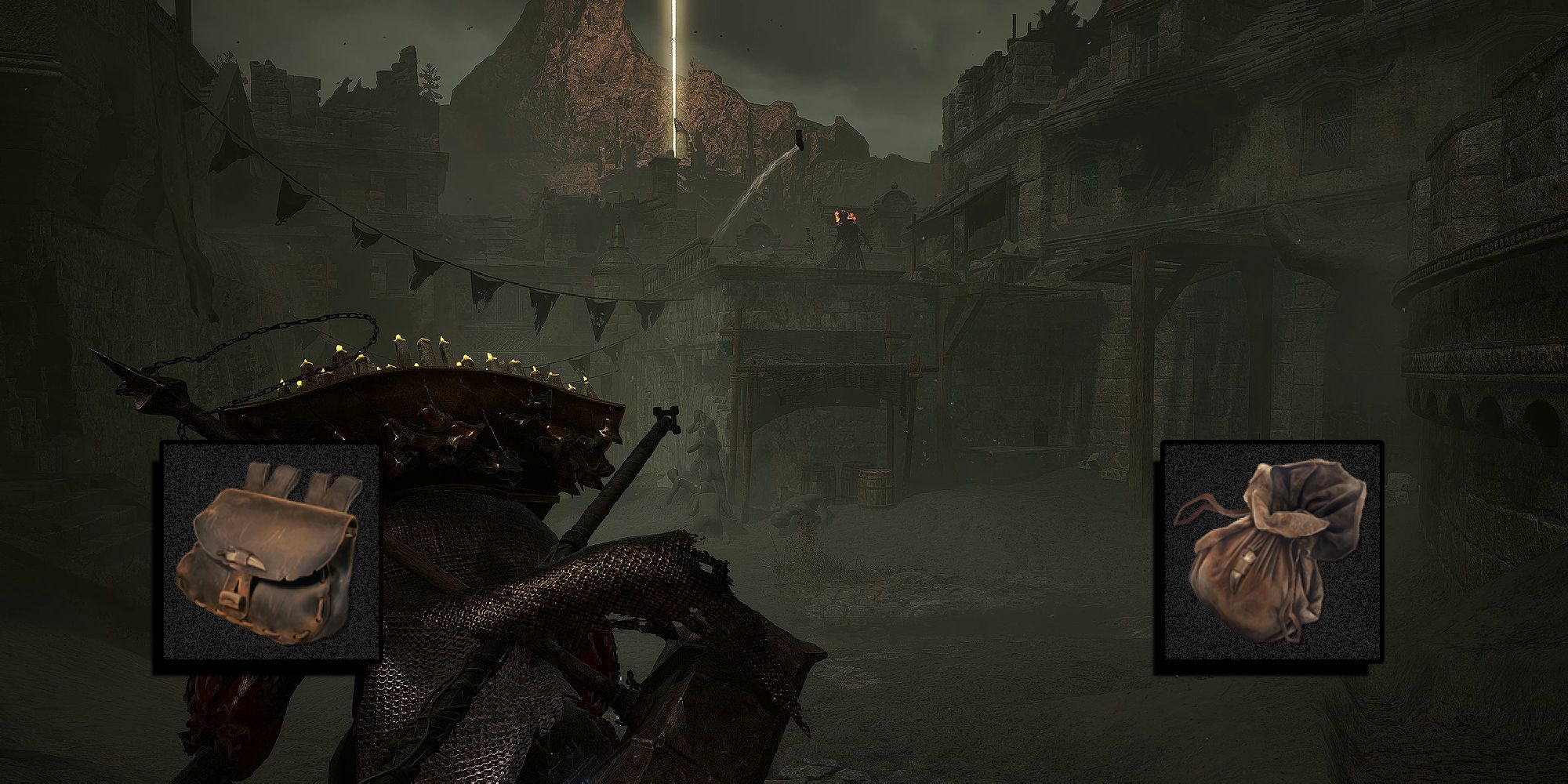 Lords of the Fallen - Both Types Of Ammunition Refill Items PNG Over Image Of Player Throwing Lump Hammer