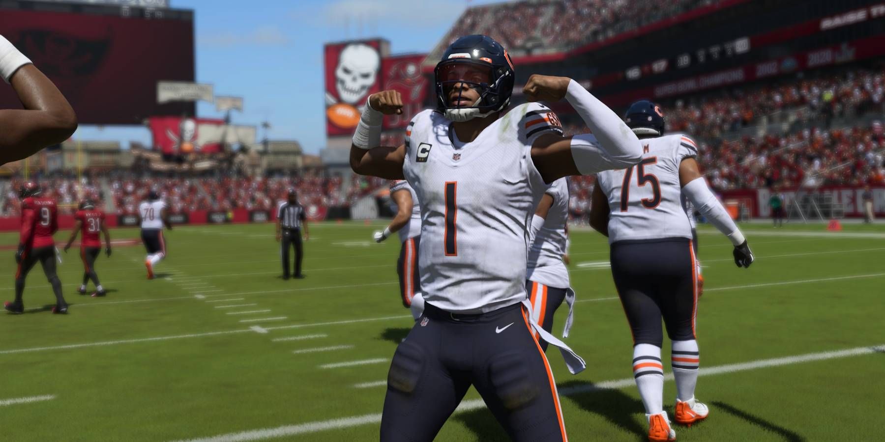 A member of the Chicago Bears flexing in Madden 24