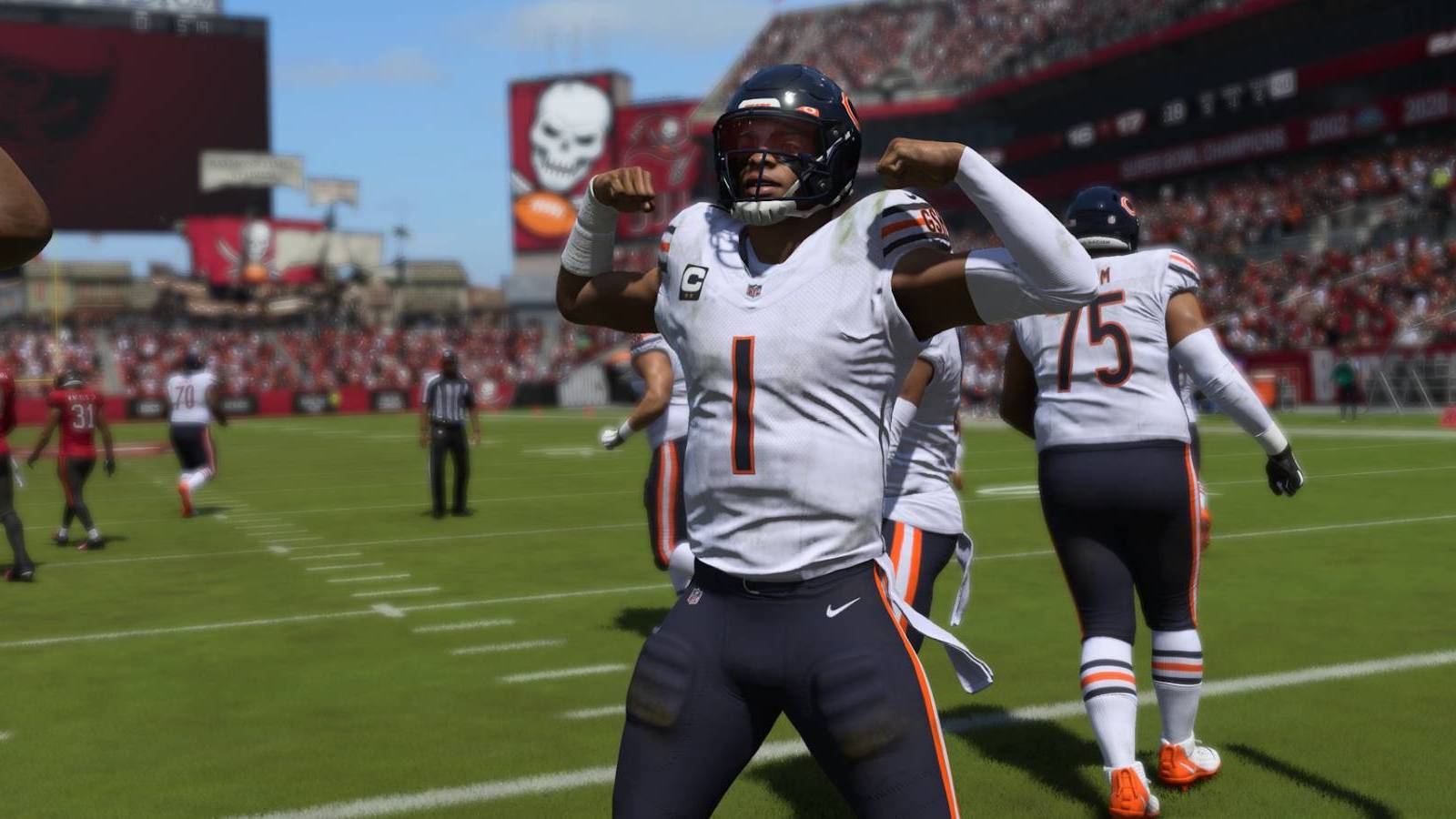 A member of the Chicago Bears flexing in Madden 24