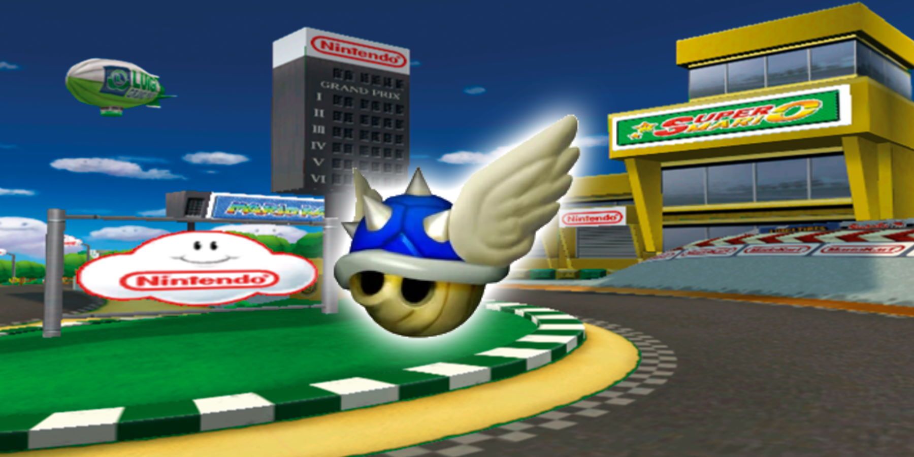 A Mario stage with a glowing Blue Shell