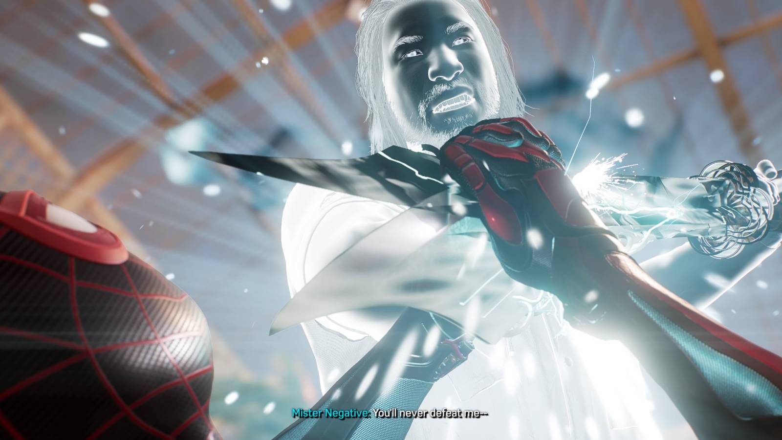 martin li trying to stab miles morales spider-man