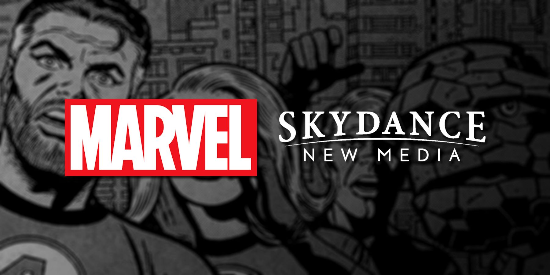 Marvel Skydance New Media logos over Fantastic Four (dropped shadow)