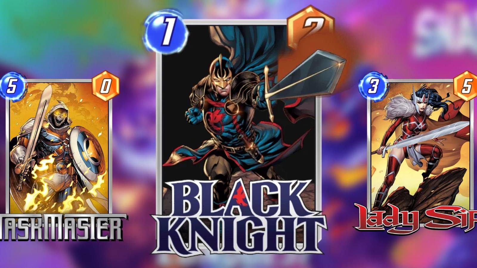 image showing the top cards for the black knight deck in marvel snap.