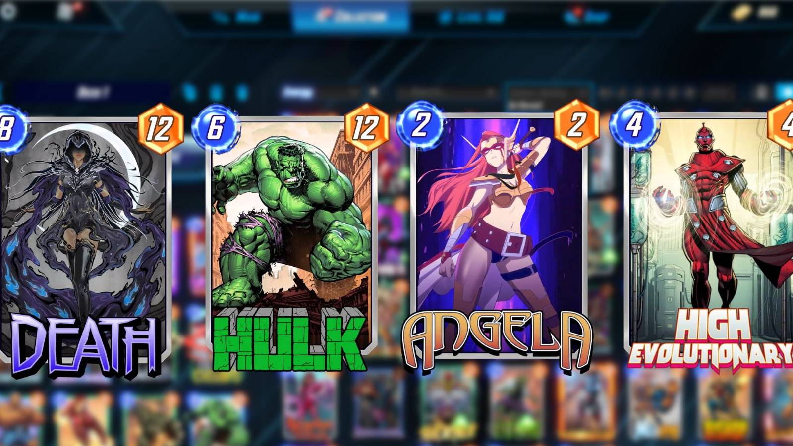 death, hulk, angela, high evolutionary in marvel snap.