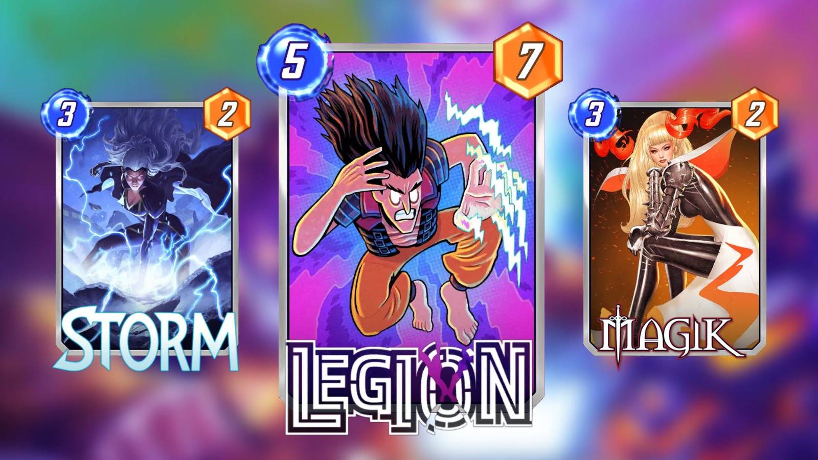 legion, storm, magik in marvel snap.