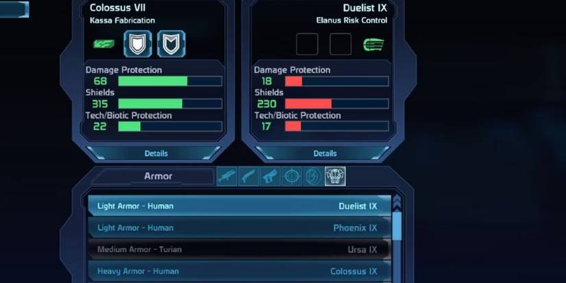 The player's inventory in Mass Effect