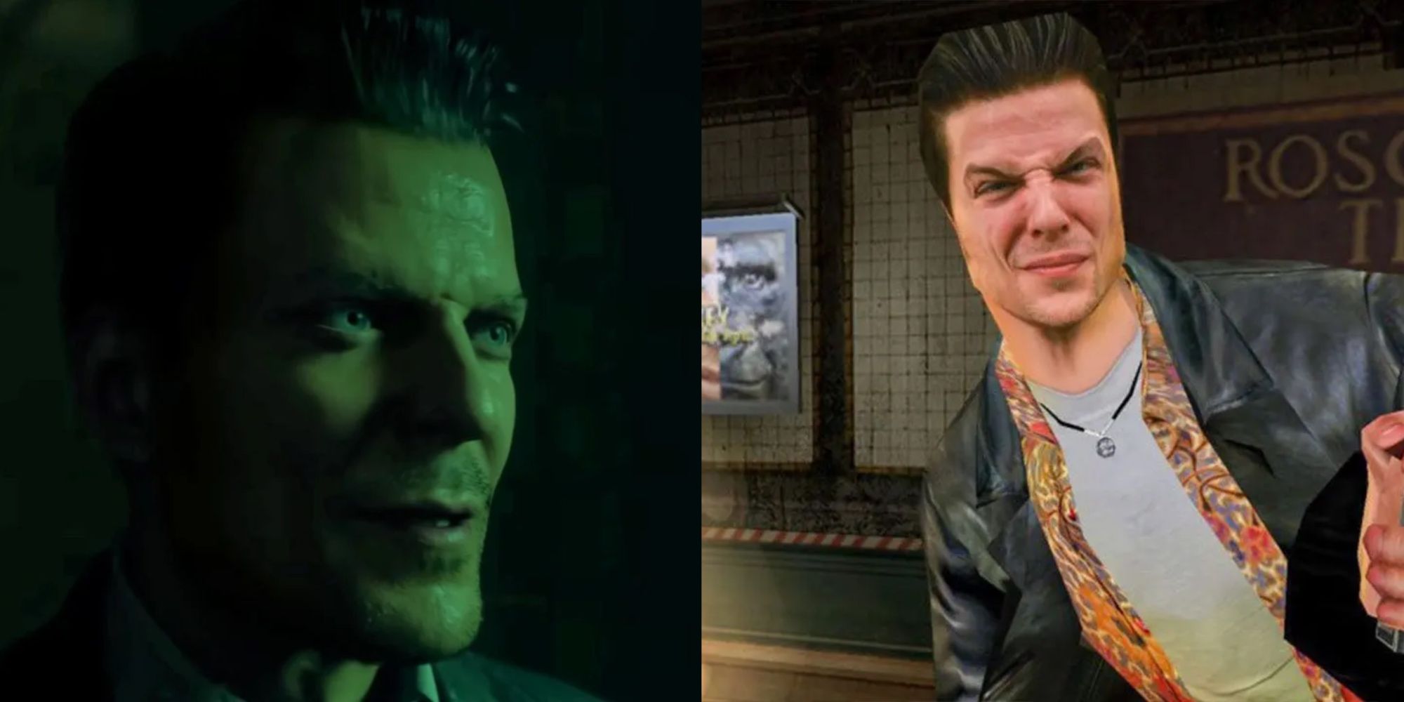 Split image showing Max Payne and Alex Cassey from Alan Wake 2.