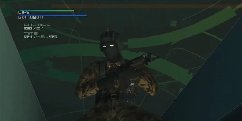 A giant mercenary guard in a virtual landscape 