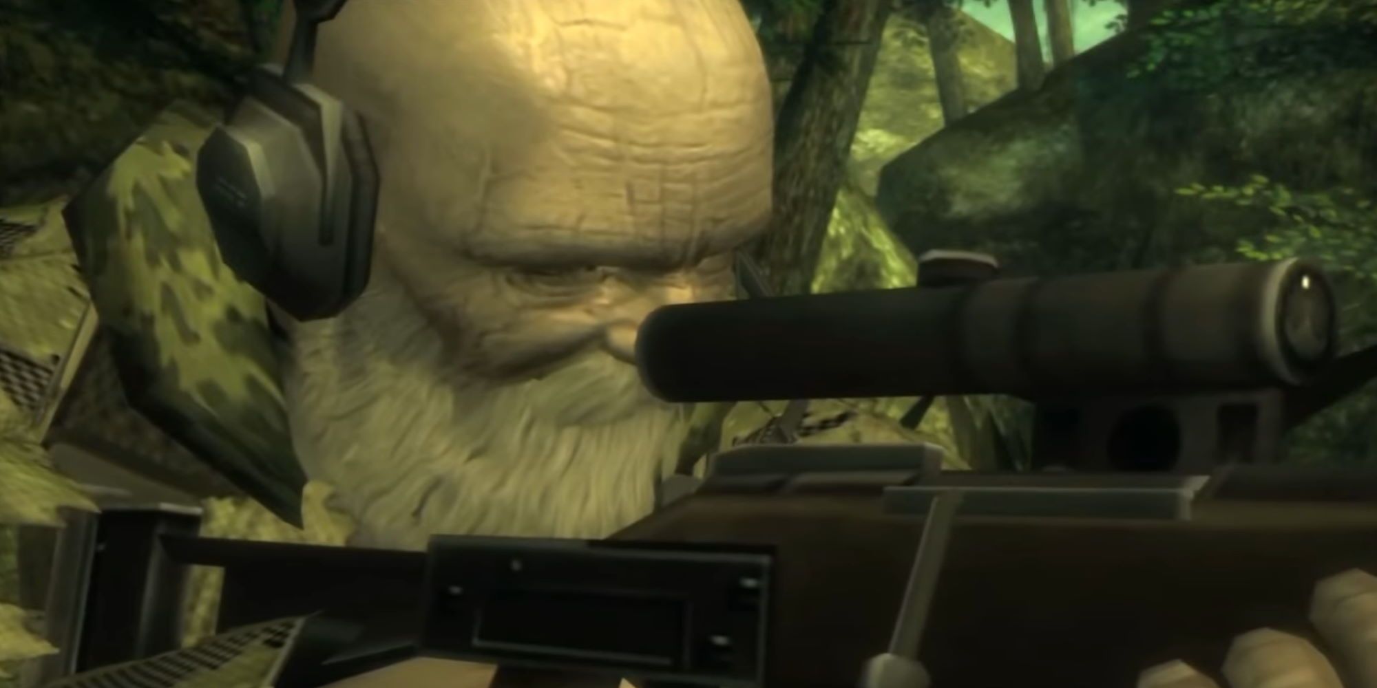 The End Aiming down the scope of his Sniper Rifle in the jungle Metal Gear Solid 3