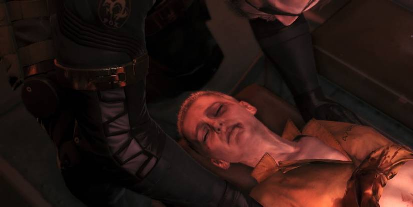 A bruised Paz being held down by Big Boss in a helicopter Metal Gear Solid Ground Zeroes