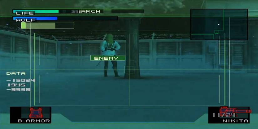 A homing missile heading towards an unsuspecting Sniper Wolf near a tree