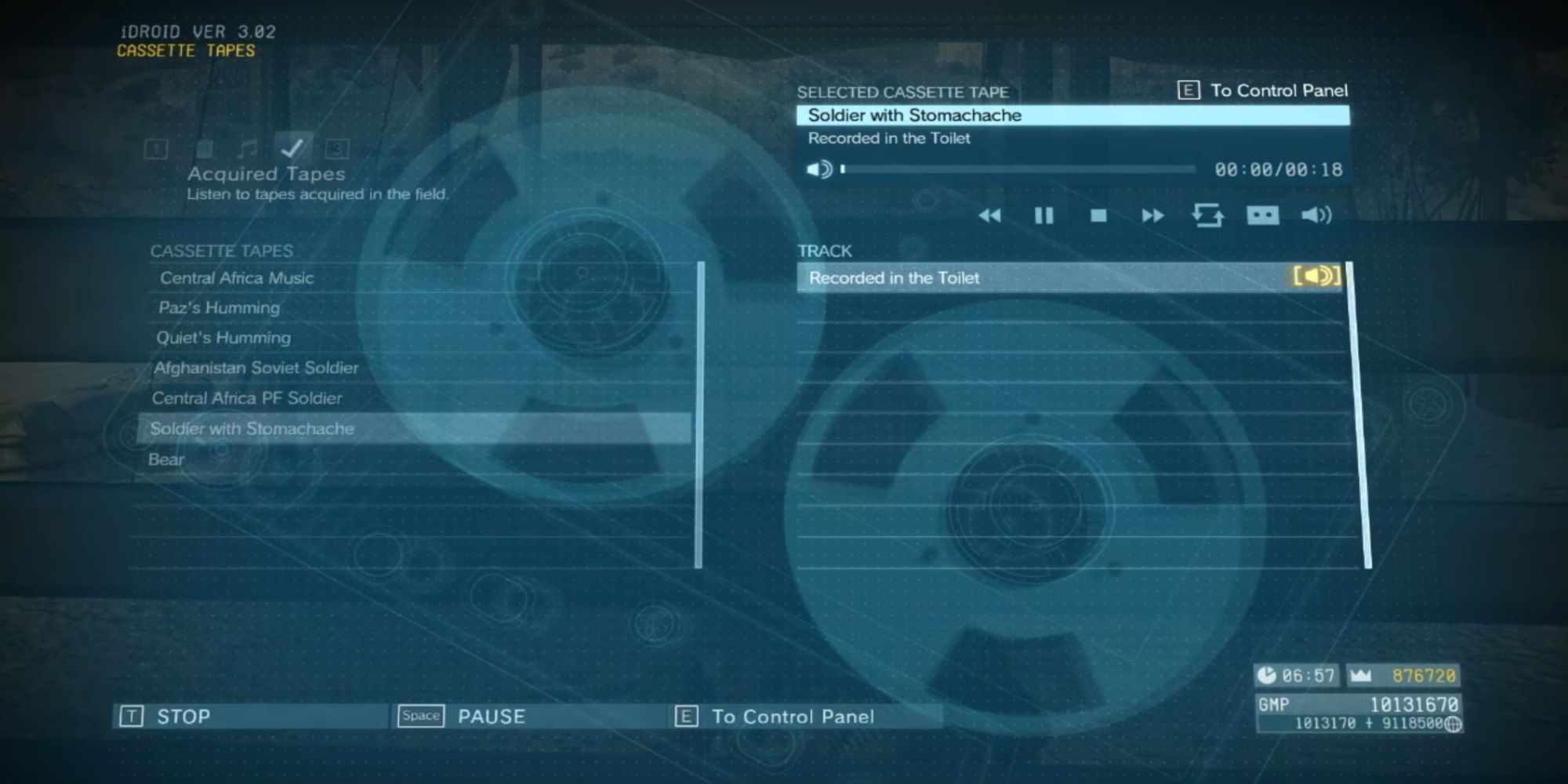 Tape recorder menu showing different recordings available to hear