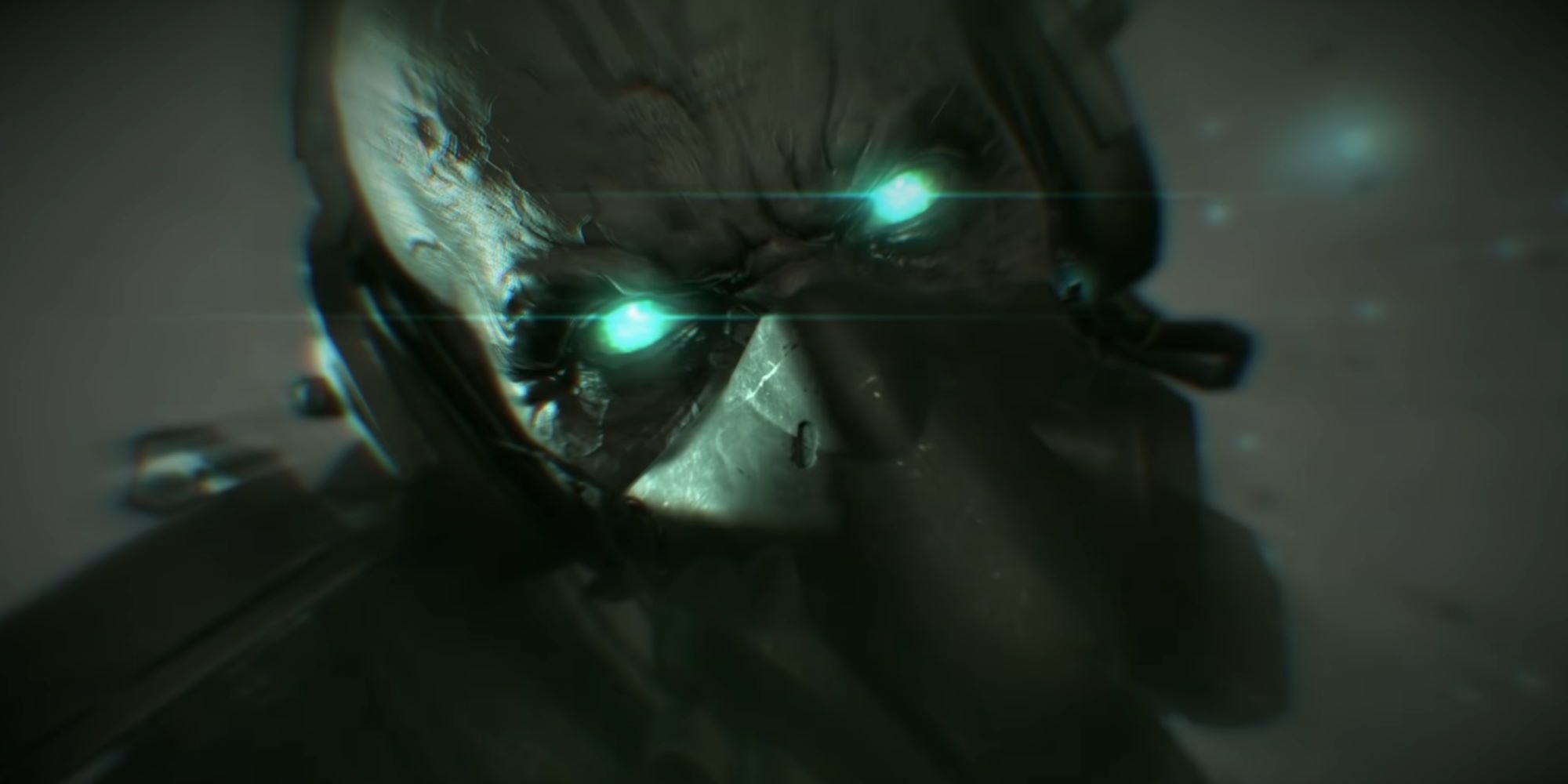 A member of the XOF Skulls staring with glowing eyes and a mask in Metal Gear Solid 5